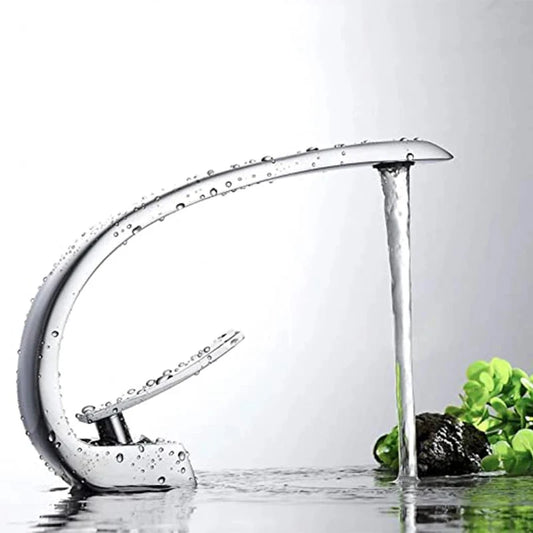 Curved Brass Bathroom Faucet – Modern Basin