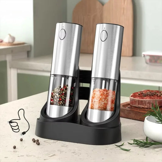 Electric Salt & Pepper Grinder Set with USB Charging Base