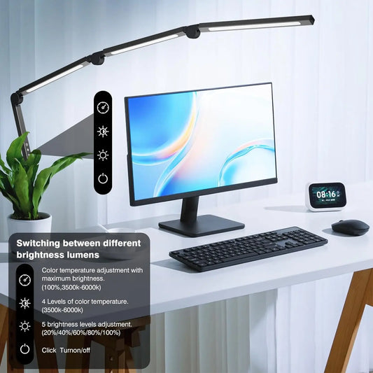 LED Desk Lamp with Clip – Adjustable 4-Segment Arm