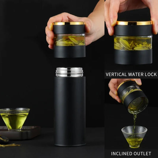 Temperature LED Display Tea Cup With Glass Partition Tea And Water Vacuum Bottle