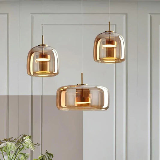 Modern Smoky Gray & Amber Hanging Light