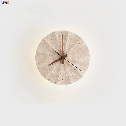Vintage Wabi Sabi Yellow Travertine LED Wall Clock Light
