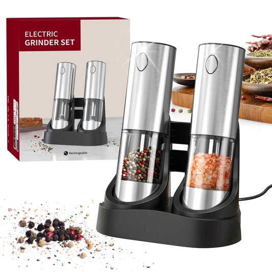Electric Salt & Pepper Grinder Set with USB Charging Base