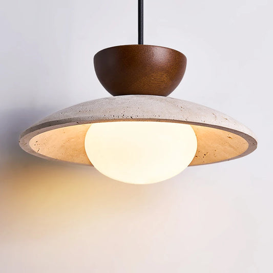 Yellow Travertine Wood Pendant Light