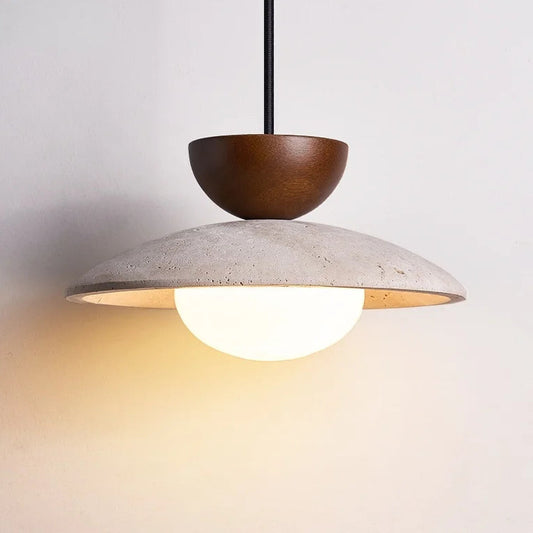 Yellow Travertine Wood Pendant Light