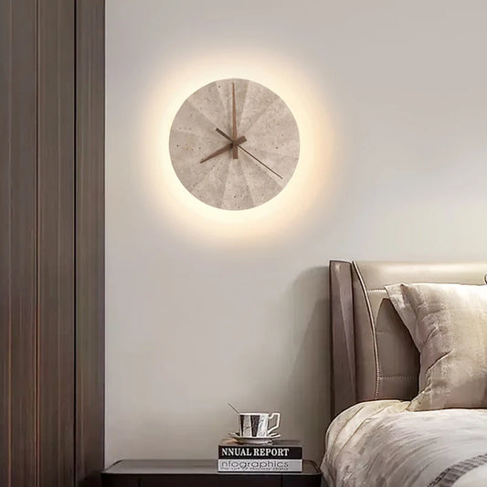 Vintage Wabi Sabi Yellow Travertine LED Wall Clock Light