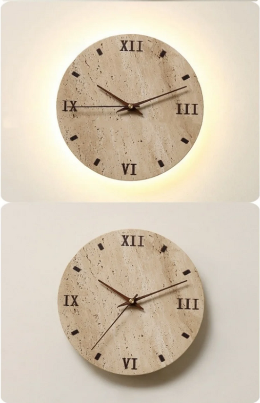 Yellow Travertine LED Wall Clock Lamp