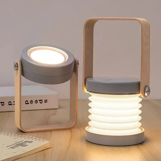 LED Lantern Lamp with Wooden Handle – Portable,  Retractable