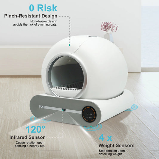DOEL 65L Smart Self-Cleaning Cat Litter Box – App-Controlled, Odor-Free & Pet-Safe