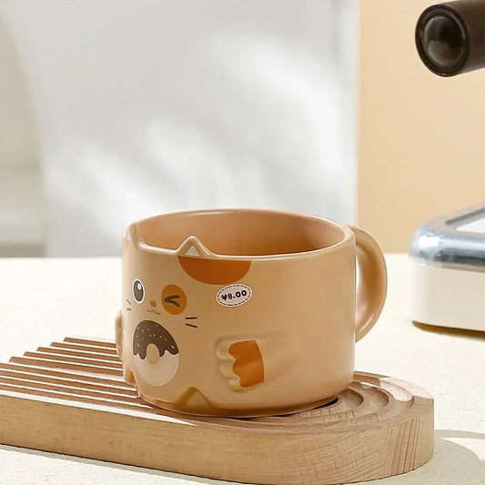 Cartoon Cat Ceramic Mug – 300ML Stackable Cute Coffee Cup