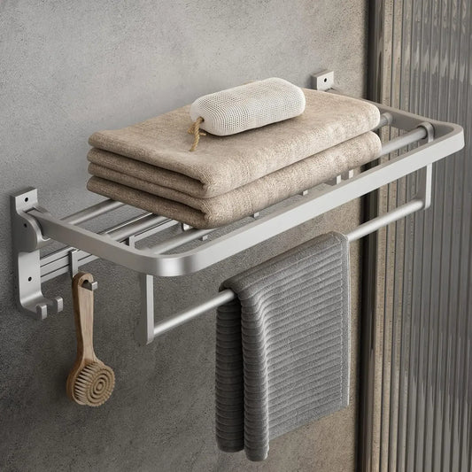 Modern Foldable Wall-Mounted Bathroom Shelf with Hooks