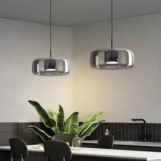 Modern Smoky Gray & Amber Hanging Light