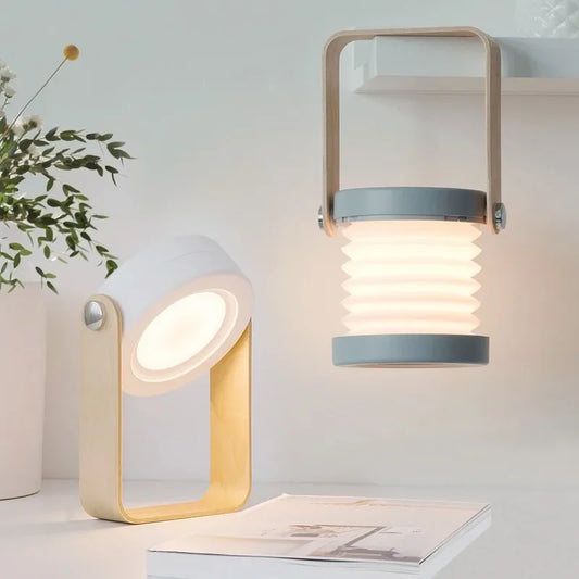 LED Lantern Lamp with Wooden Handle – Portable,  Retractable
